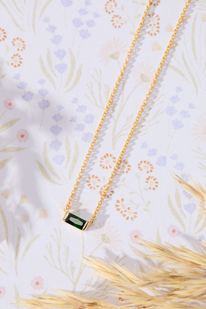 Clover | Rebirth - Fertility - Love | Gold Emerald Baguette Necklace