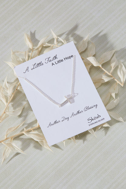 Devoted - Silver CZ Sideways Cross Necklace