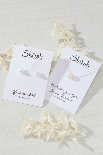 Silver Pearl with Small CZ Earrings